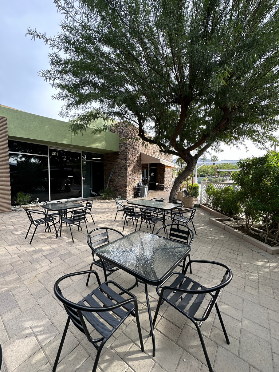 The side patio set up at Baby's Marche Specialty Market & Cafe in Indian Wells.