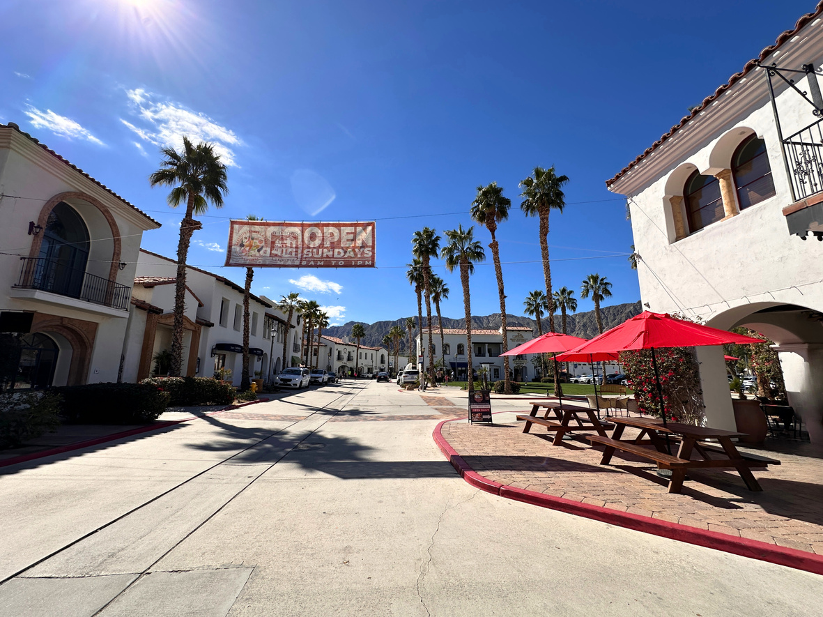 The exterior of the Spanish-style Old Town La Quinta shopping complex in La Quinta.