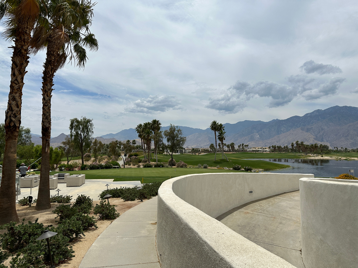 VIew of the Escena Golf Club course as seen from the patio of Escena Grill in Palm Springs.