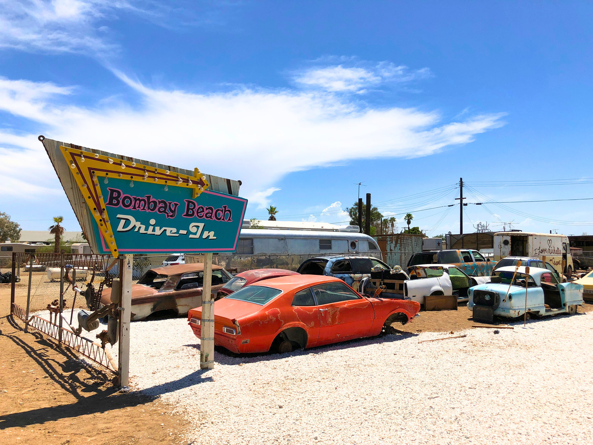 The Bombay Beach drive-in art installation in the Bombay Beach community.