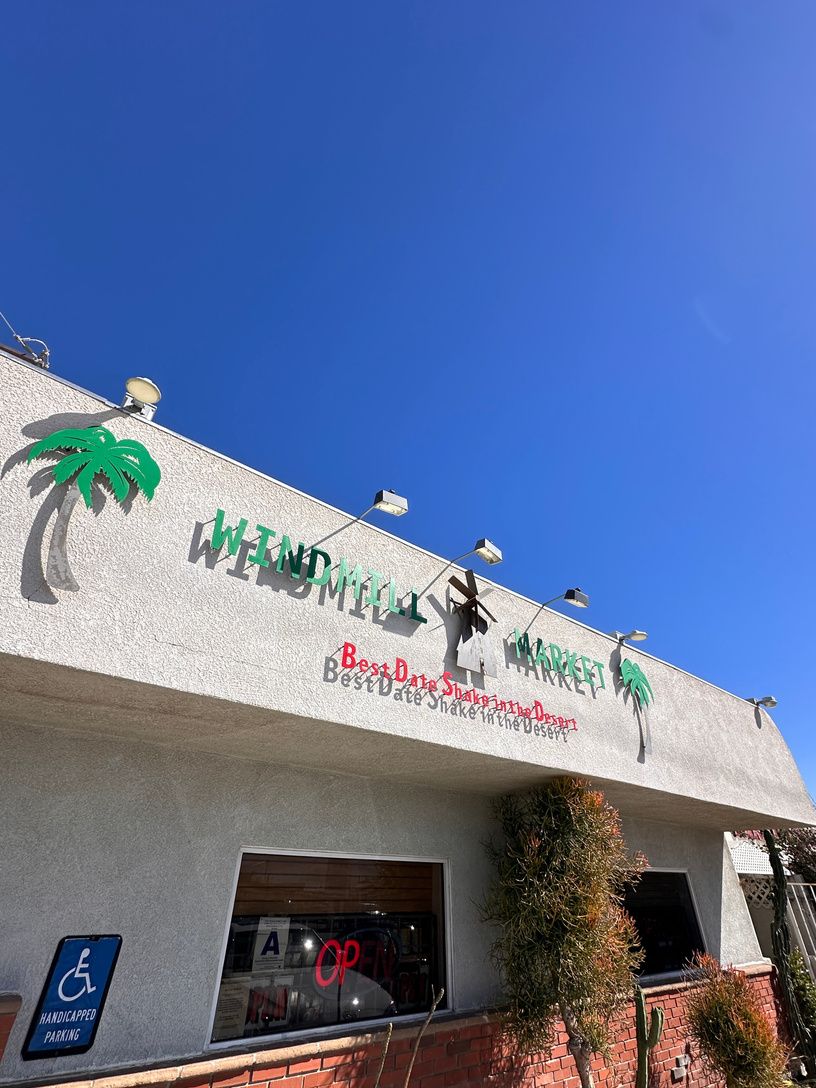 The exterior of Windmill Market in North Palm Springs.