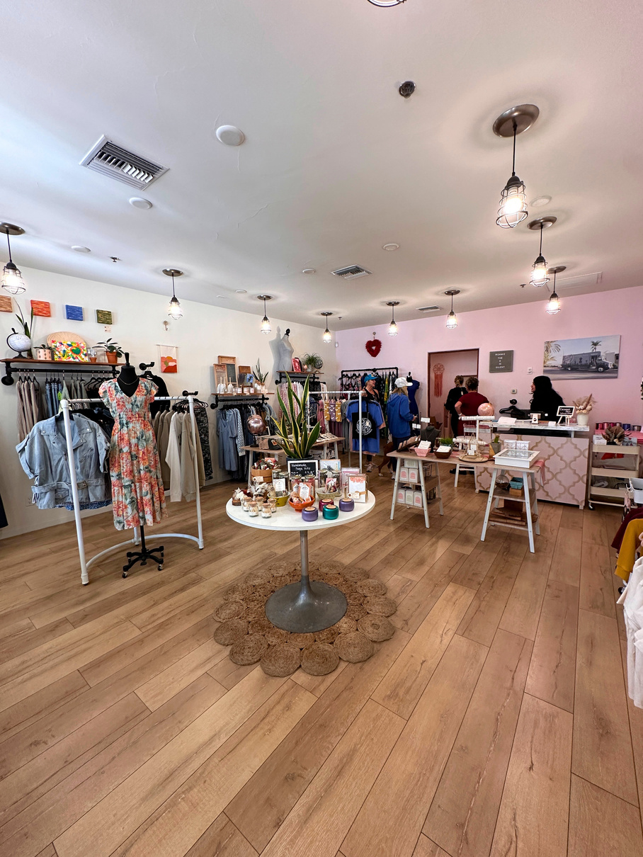 The interior of Roam.e boutique clothing store in Old Town La Quinta.