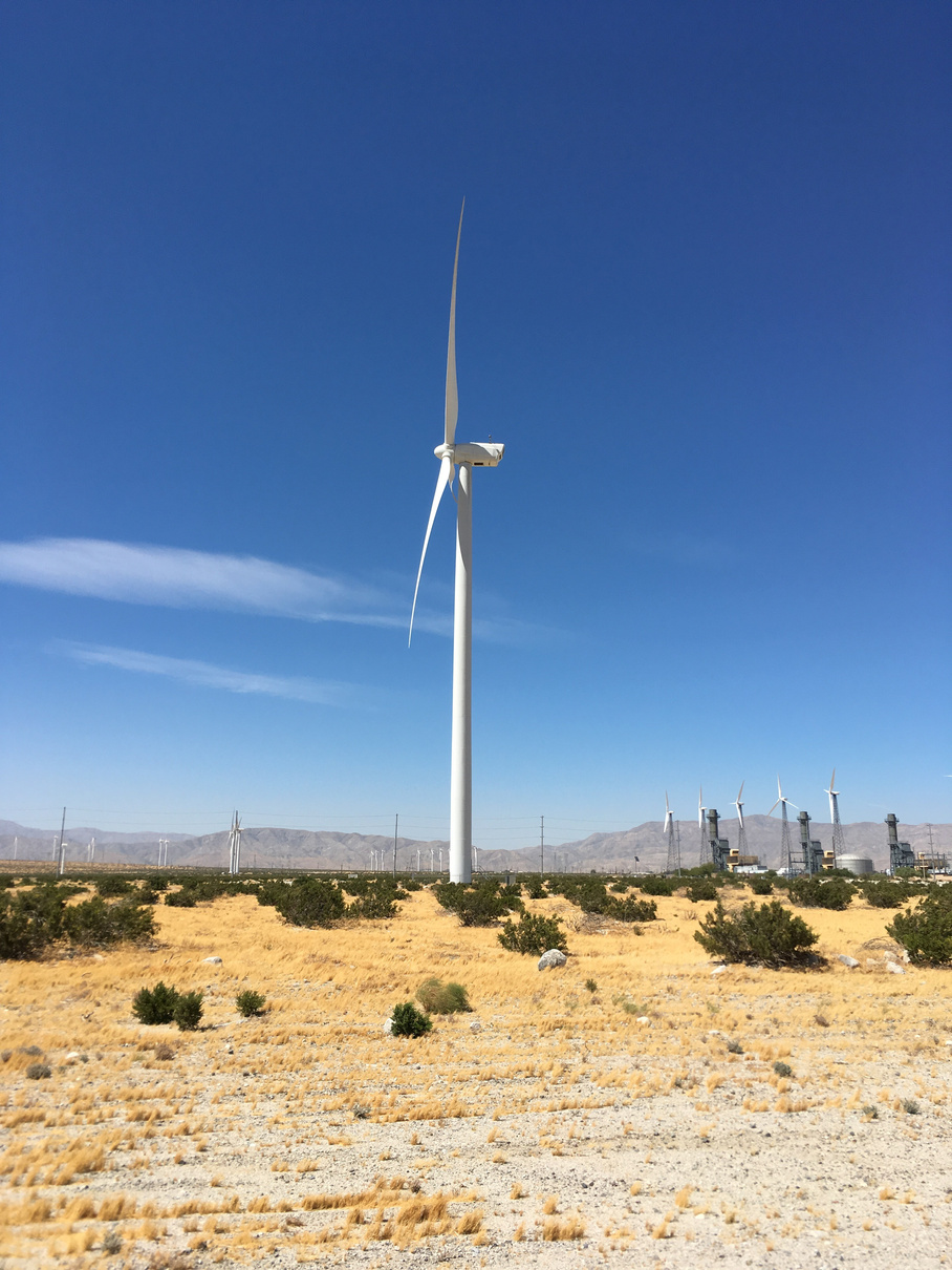 Shot of one of Palm Springs' famous windmills as taken on a Palm Springs Windmill Tour.
