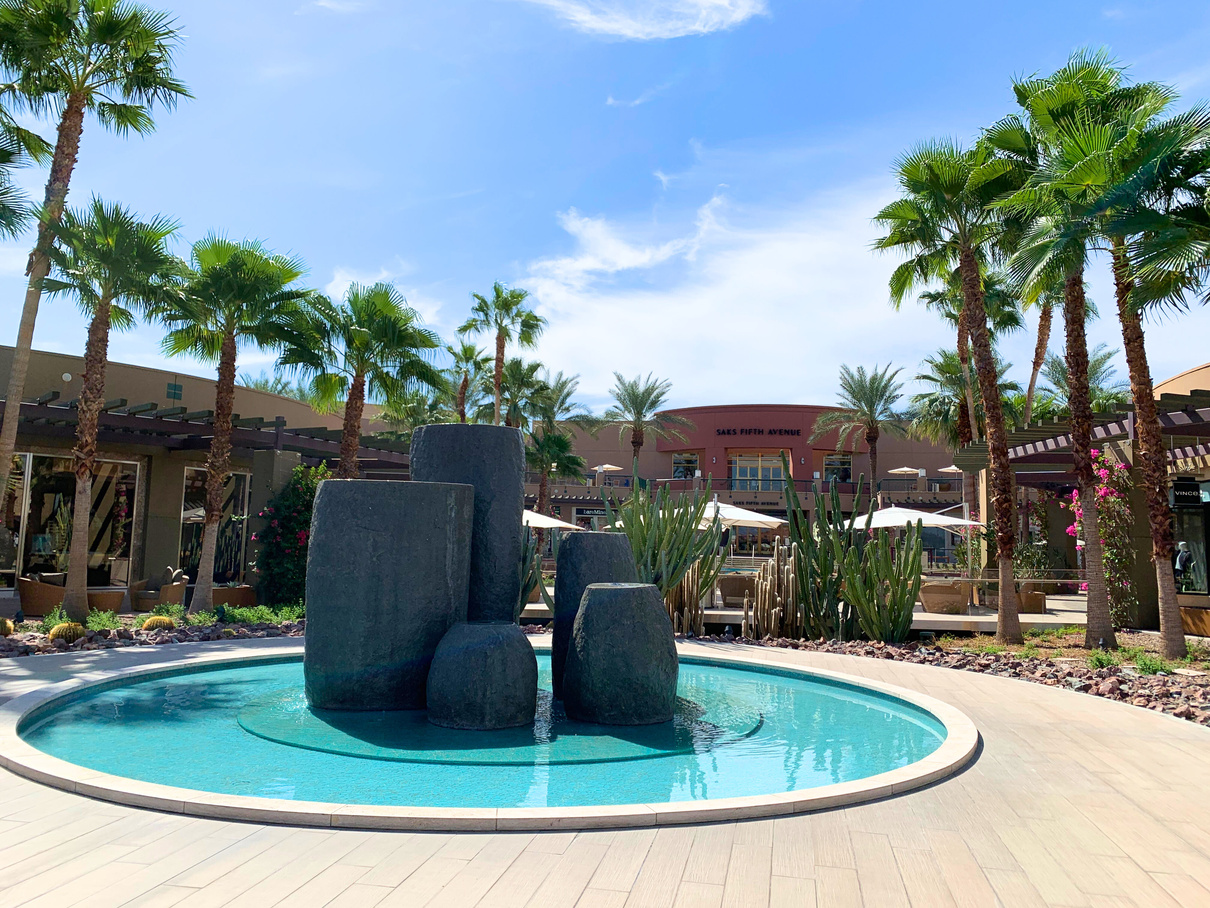 The patio/fountains at the upscale Gardens on El Paseo shopping center on El Paseo in Palm Desert.