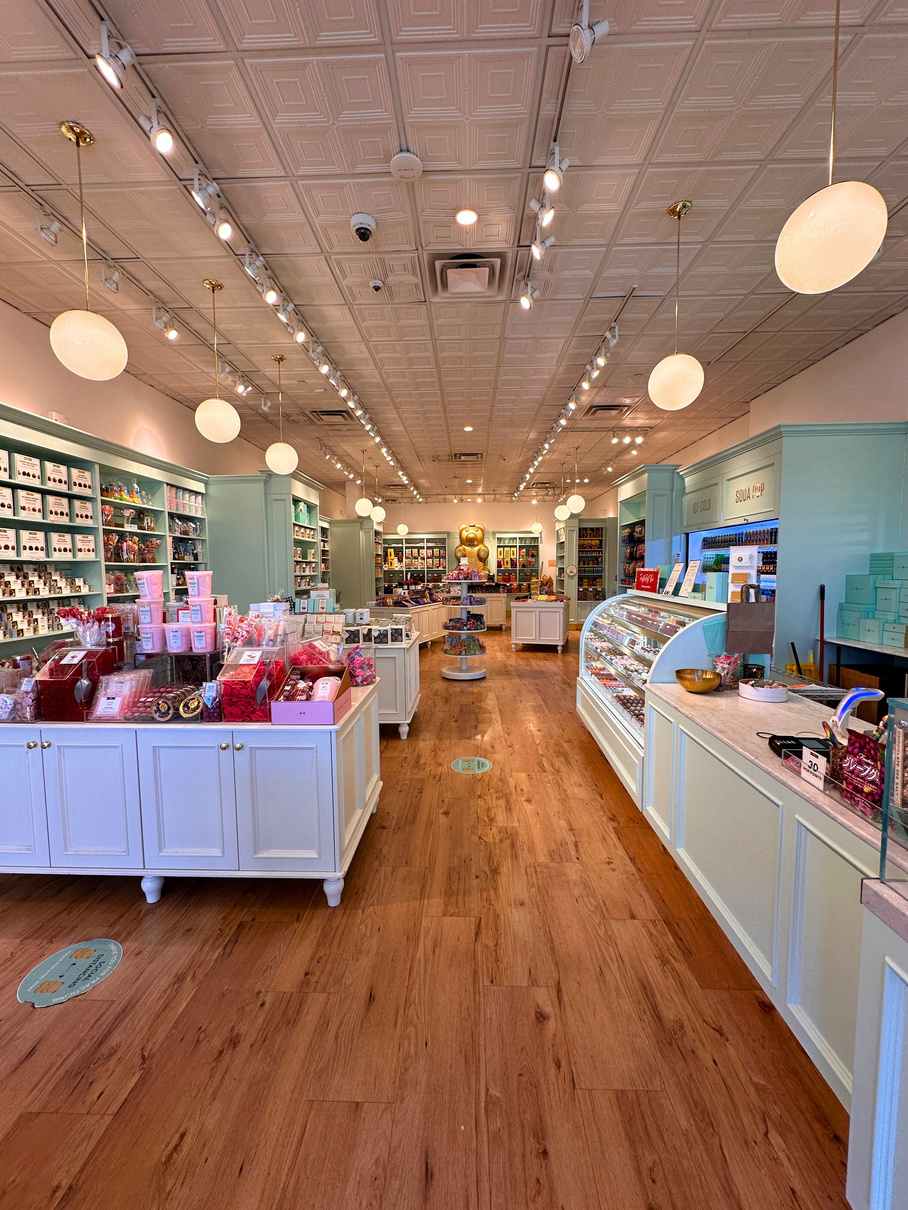 The chic interior of Lolli & Pops candy store in Palm Springs.
