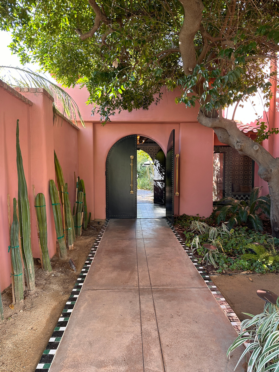 The pink-hued entrance of the Sands Hotel & Spa in Indian Wells.