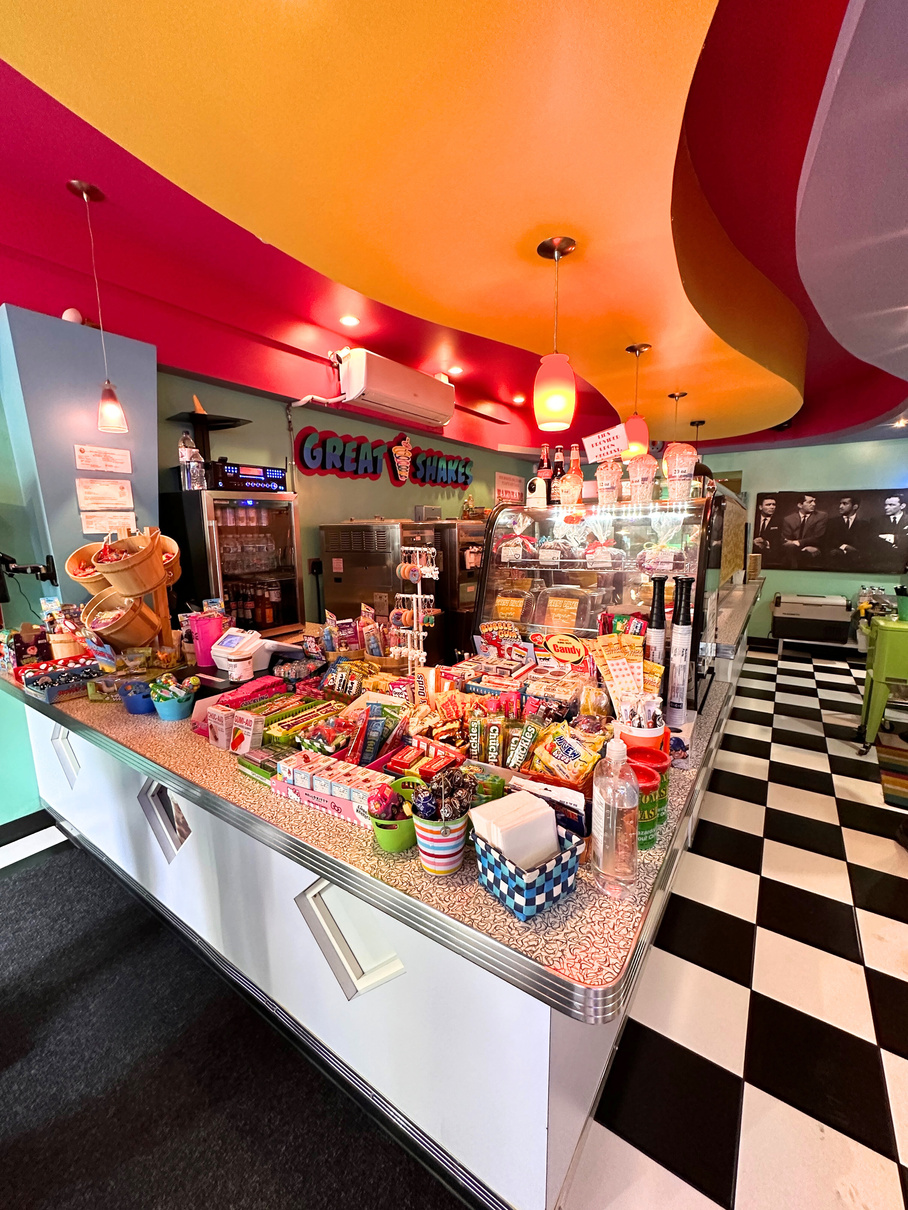 The sales counter at Great Shakes milkshake store in Palm Springs.